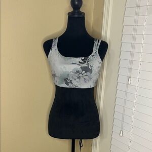 Athleta Floral Sports Bra in Gray and White